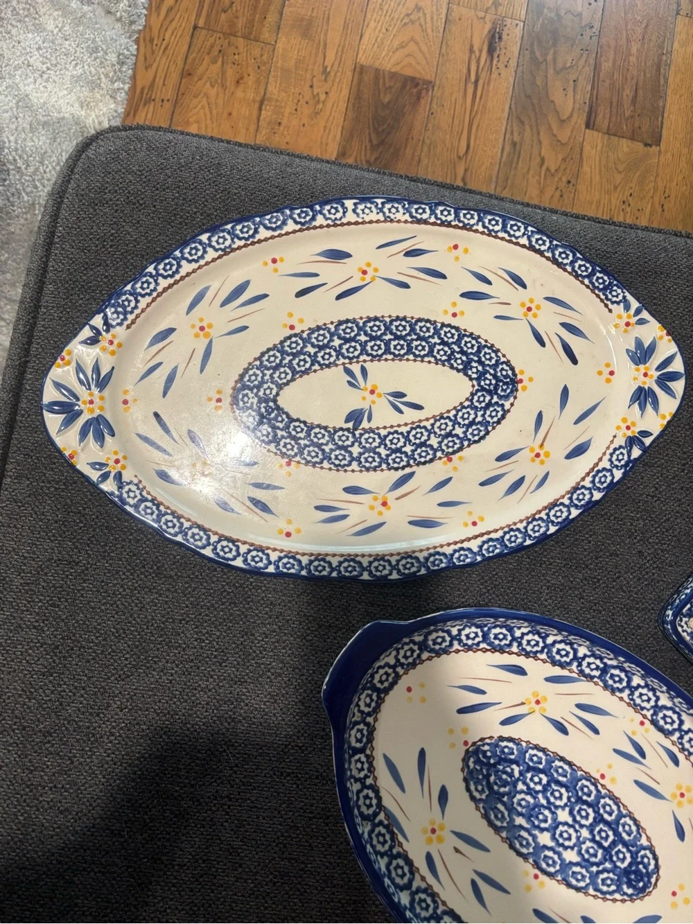 Temp-Tations Blue and White Old World Floral Ceramic Serving Platters Casserole